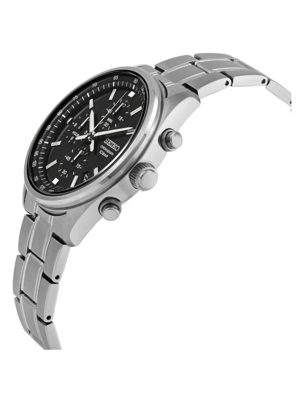 NWT Seiko Chronograph Quartz Black Dial Men's Watch